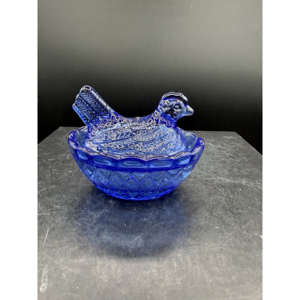 🐔💙 Imported Blue Mini Hen on Nest 2.75" Collectible Trinket Dish Farmhouse Dec